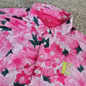 Pins & Aces Mens Large Pink AOP Foral Performance Stretch Polo Short Sleeve